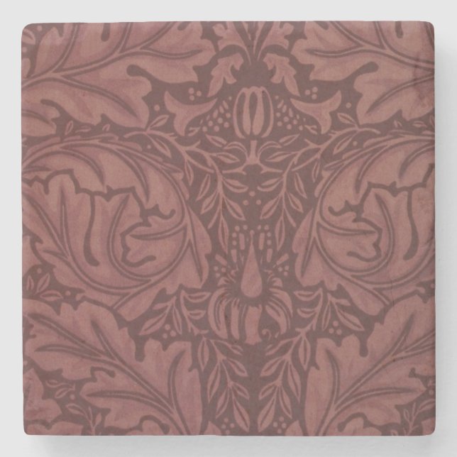 Dark Red Acanthus Leaves (by William Morris) Stone Coaster (Front)