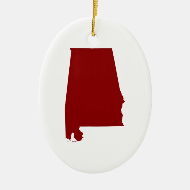 Dark Red Alabama Shape Ceramic Tree Decoration (Front)
