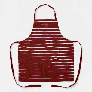 dark-red all-over print apron with stripes