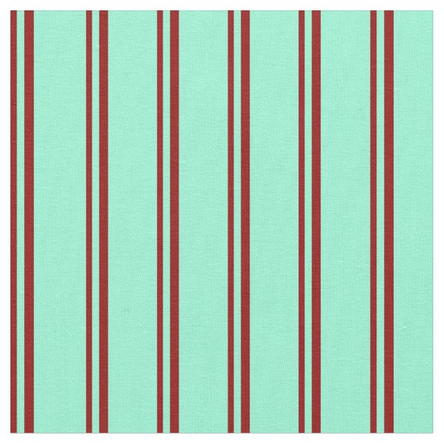 Dark Red and Aquamarine Lined Pattern Fabric (Close Up)