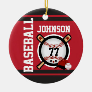 Dark Red and Black Baseball   DIY Name and Number Ceramic Tree Decoration