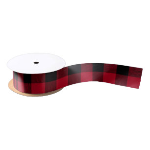 Dark Red and Black Buffalo Plaid, Chequered Satin Ribbon
