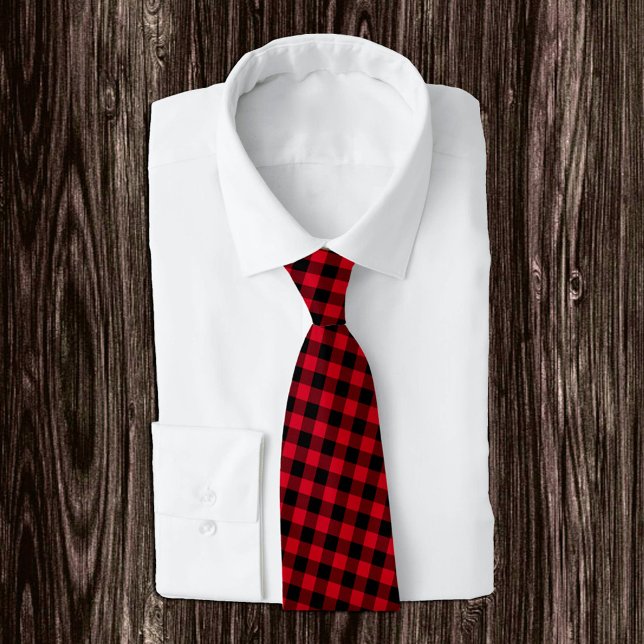 Dark Red and Black Buffalo Plaid Tie, Rustic Tie (Creator Uploaded)