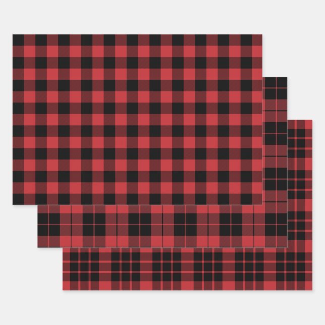 Dark Red and Black Buffalo Plaid Wrapping Paper Sheet (Set)