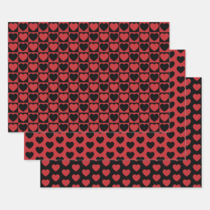 Dark Red and Black Heart Wrapping Paper Sheets