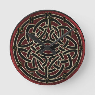 Dark Red and Black Metallic Celtic Knot Round Clock