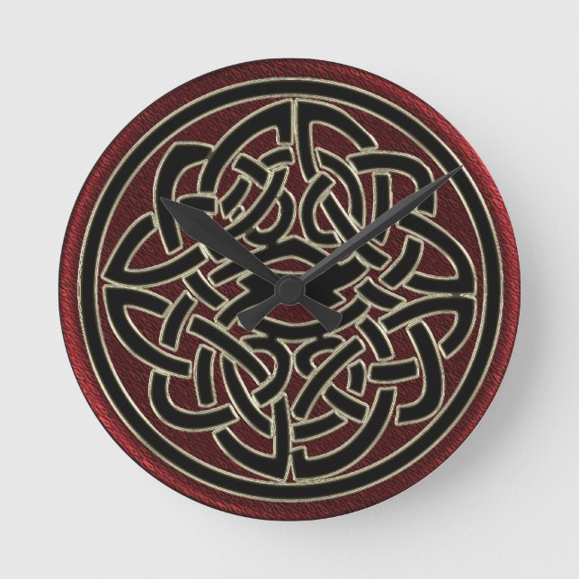 Dark Red and Black Metallic Celtic Knot Round Clock (Front)