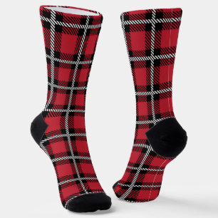 Dark Red and Black Tartan Plaid Pattern Socks
