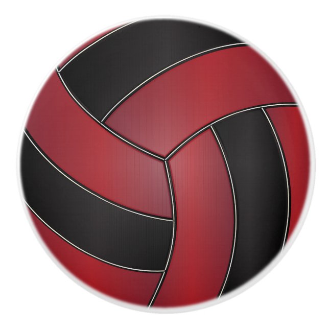 Dark Red and Black Volleyball Ceramic Knob (Front)