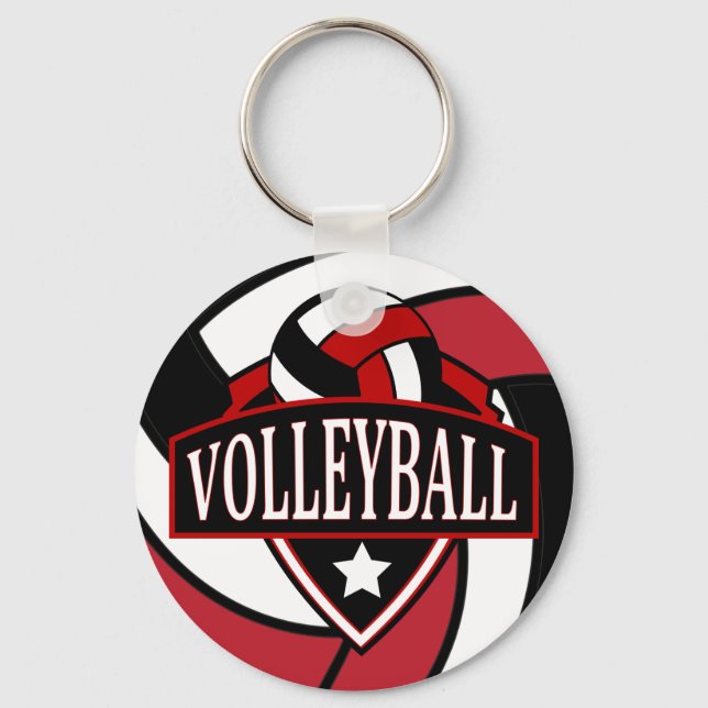 Dark Red and Black Volleyball Logo Key Ring (Front)