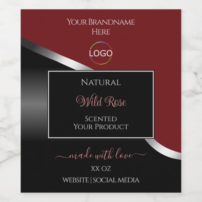Dark Red and Black Wavy Silver Logo Product Labels (Single Label)