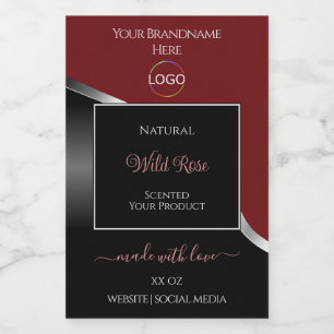 Dark Red and Black Wavy Silver Logo Product Labels