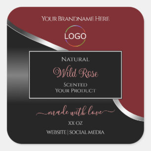 Dark Red and Black Wavy Silver Logo Product Labels