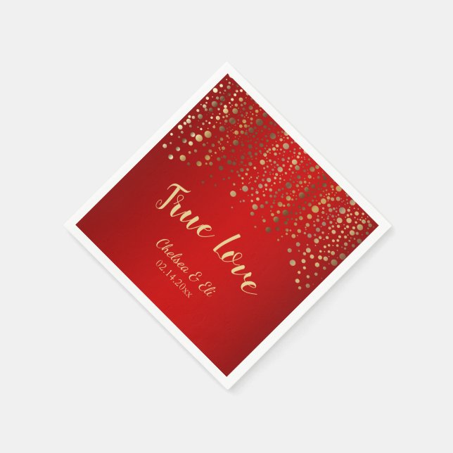 Dark Red and Gold Confetti Dots Napkin (Corner)