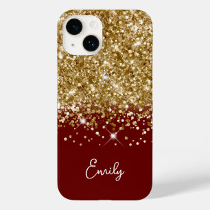 Dark Red and Gold Glitter Glam Case-Mate iPhone 14 Case