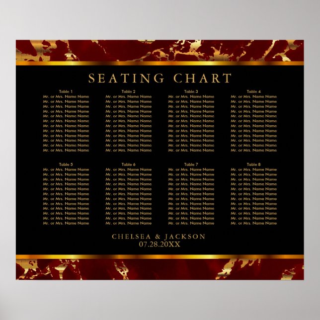 Dark Red and Gold Marble - 10 Seating Chart (Front)