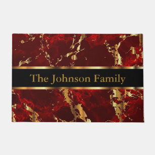 Dark Red and Gold Marble Doormat