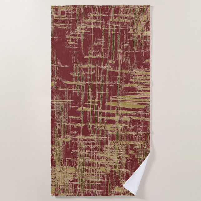 Dark Red and Gold Modern Art Beach Towel (Front)