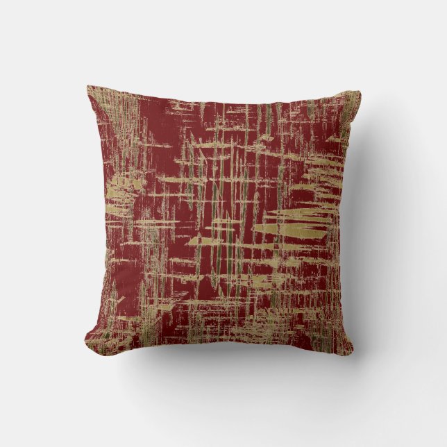 Dark Red and Gold Modern Art Cushion (Front)