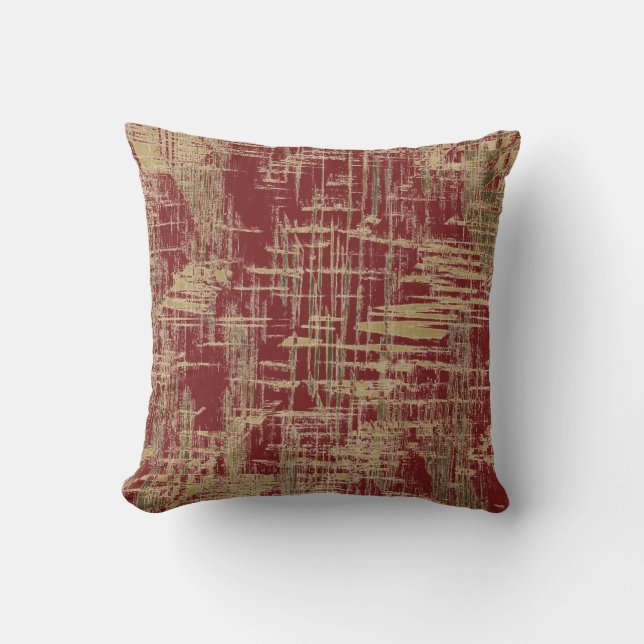 Dark Red and Gold Modern Art Outdoor Cushion (Front)