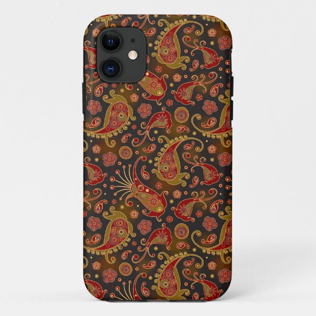 Dark Red and Gold Paisley Pattern Case-Mate iPhone Case (Back)