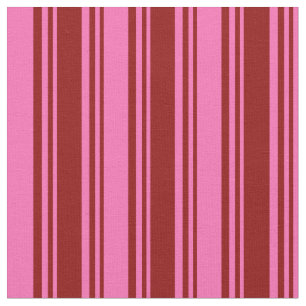 Dark Red and Hot Pink Coloured Stripes Fabric