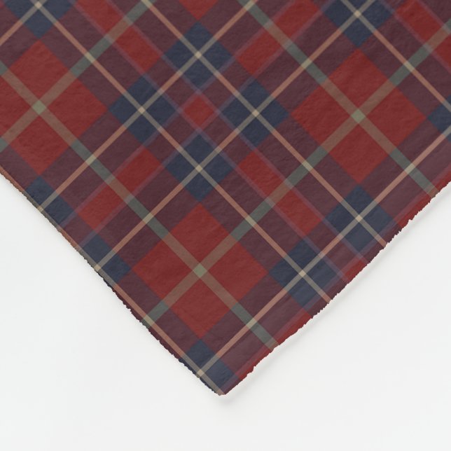 Dark Red and Navy Blue Rustic Plaid Fleece Blanket (Corner)
