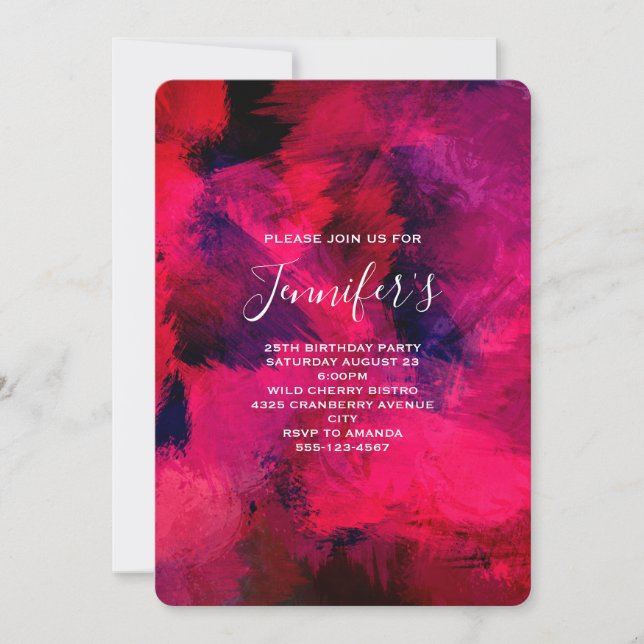 Dark Red and Purple Abstract Birthday Invitation (Front)