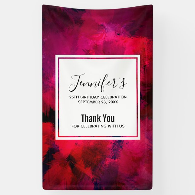 Dark Red and Purple Bold Modern Abstract Birthday Banner (Vertical)