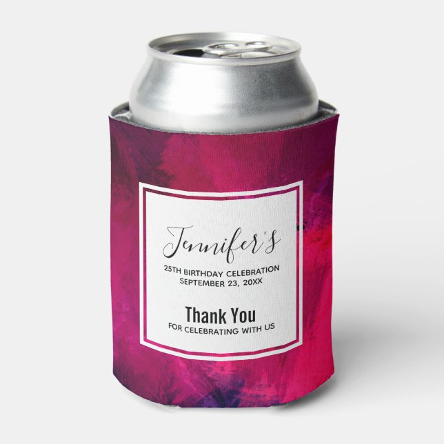 Dark Red and Purple Bold Modern Abstract Birthday Can Cooler (Can Front)