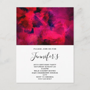 Dark Red and Purple Bold Modern Abstract Birthday Invitation Postcard