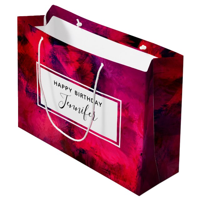Dark Red and Purple Bold Modern Abstract Birthday Large Gift Bag (Front Angled)