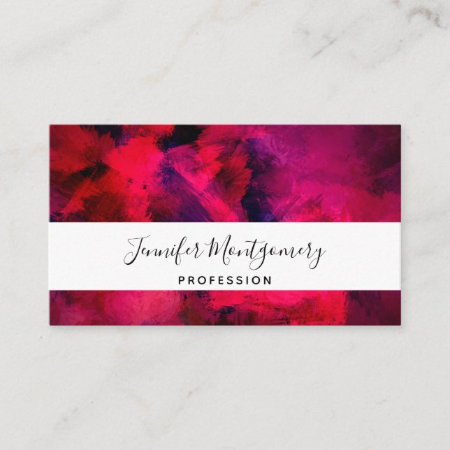 Dark Red and Purple Bold & Modern Abstract Business Card (Front)