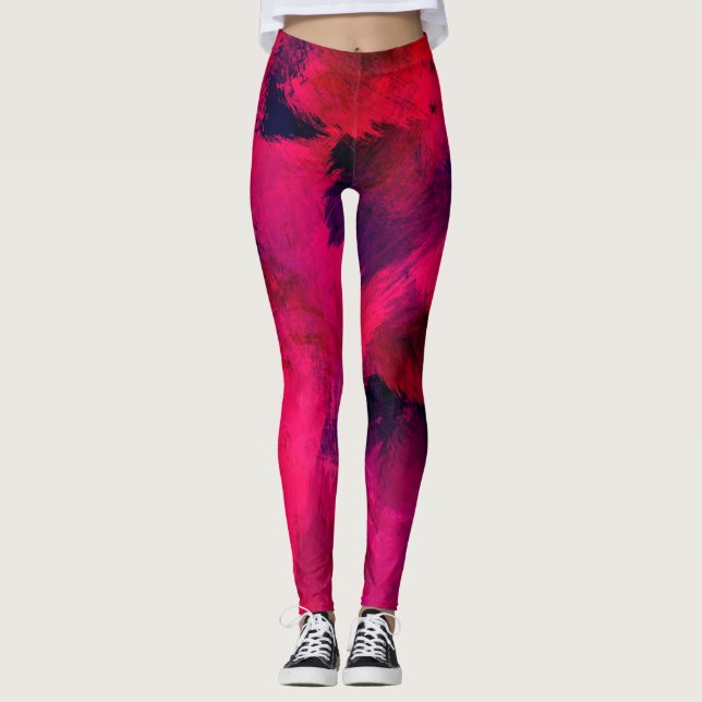 Dark Red and Purple Bold & Modern Abstract Leggings (Front)