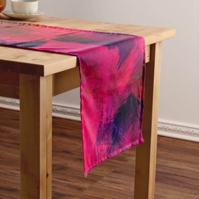 Dark Red and Purple Bold & Modern Abstract Short Table Runner (In Situ)