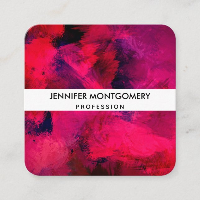 Dark Red and Purple Bold & Modern Abstract Square Business Card (Front)