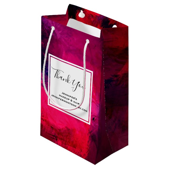 Dark Red and Purple Bold Modern Abstract Thank You Small Gift Bag (Front Angled)