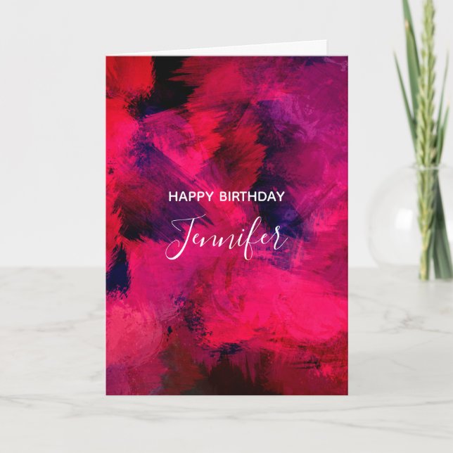 Dark Red and Purple Modern Abstract Birthday Card (Front)