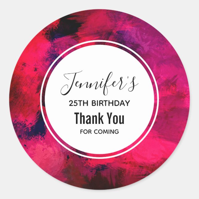 Dark Red and Purple Modern Abstract Thank You Classic Round Sticker (Front)