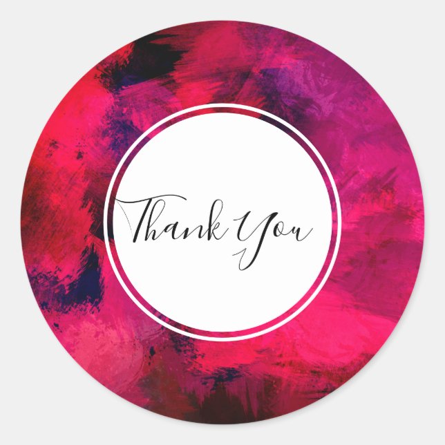 Dark Red and Purple Modern Abstract Thank You Classic Round Sticker (Front)