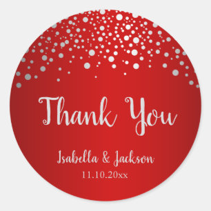 Dark Red and Silver Confetti Dots Classic Round Sticker