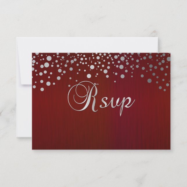 Dark Red and Silver Confetti Dots RSVP Card (Front)