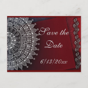 Dark red and silver design announcement postcard