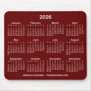 Dark Red and White Calendar Promotional Mouse Mat