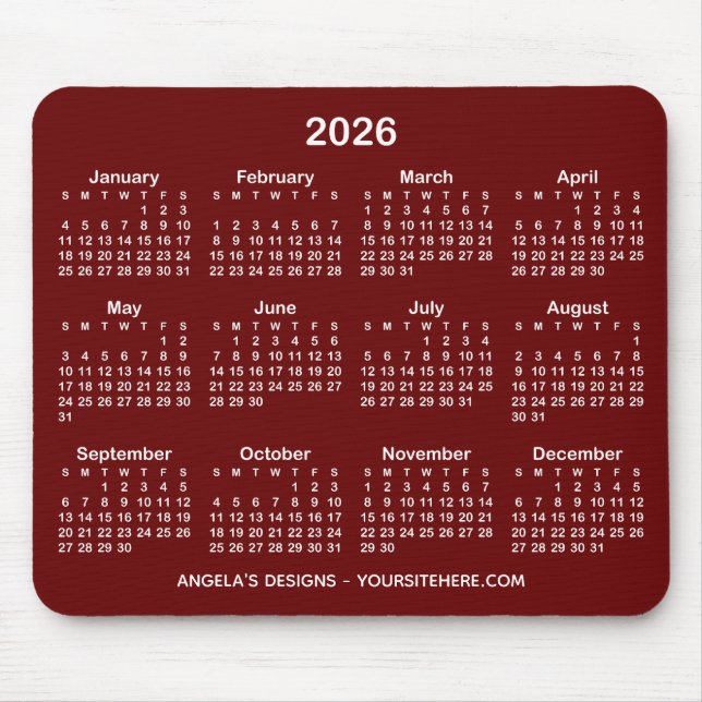 Dark Red and White Calendar Promotional Mouse Mat (Front)