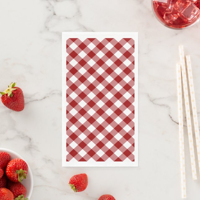 Dark Red and White Gingham Check Napkin (Insitu)