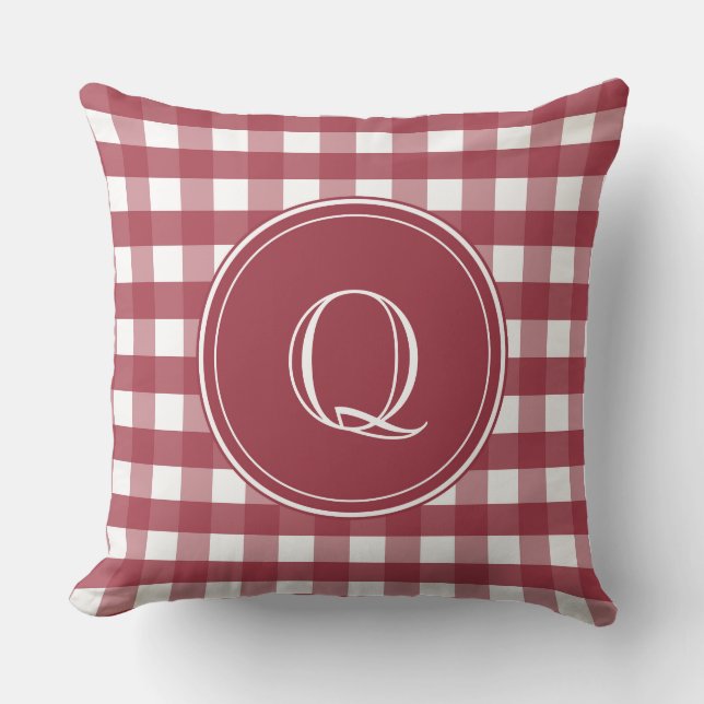 Dark Red and White Gingham Cushion (Front)