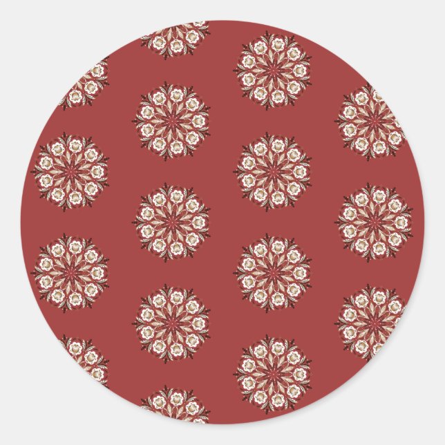 Dark red and white Norwegian Rosemaling floral  Classic Round Sticker (Front)