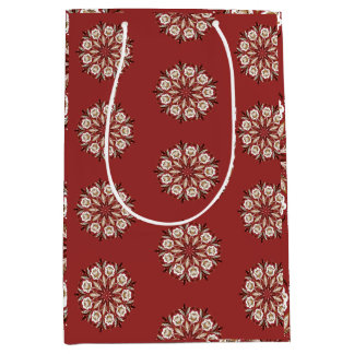Dark red and white Norwegian Rosemaling floral  Medium Gift Bag
