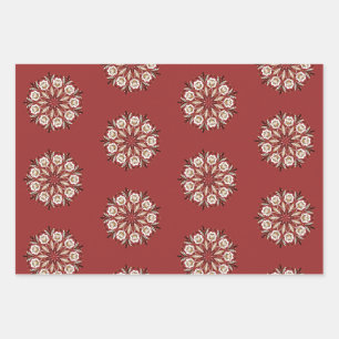 Dark red and white Norwegian Rosemaling floral Wrapping Paper Sheet